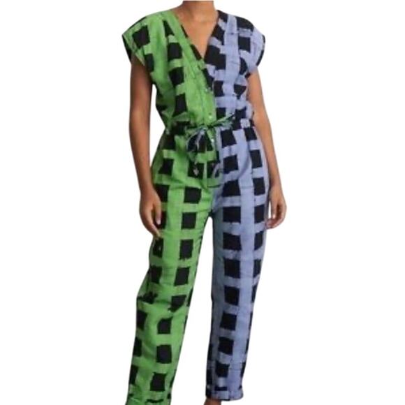 OSEI-DURO Accra Jumpsuit Green & Blue Black Check Size Small - Picture 1 of 4